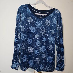 VGUC ~ Nautica Soft & Cozy Navy Blue PJ Top with Snowflakes (Size: Medium)